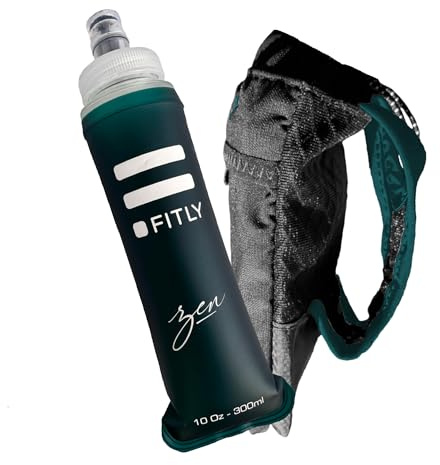 FITLY Flask Holder with 300ml Petrol Blue Flask - Hand Water Bottle for Runners, Hiking, Skiing & Outdoor - Fits F1, F2, F3 & F4 Collapsible Flask - Hydration Bottle Holder with Pocket