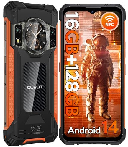 CUBOT Kingkong ACE 2 Outdoor Smartphone Android 14, 16GB RAM+128GB ROM Outdoor Handy Ohne Vertrag, 6.56 HD+&1.32 Display Wasserdicht Baustellenhandy, 48MP, 5100mAh, IP68/4G Dual SIM/NFC/OTG/FACE ID