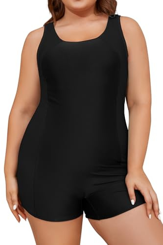 SHEKINI Women's Plus Size Swimming Costume Boyleg Racerback Sports Swimsuit Modest Athletic Swimwear, Black, XXXXX-Large