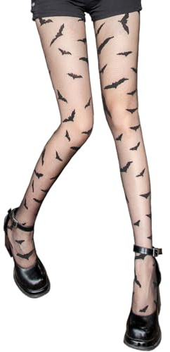 GamTelightpe Collant femme fantaisie collant transparent rouge motif chauve souris noir