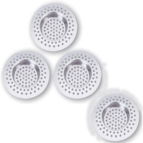 4 Filtri Scarico Doccia in Acciaio Inox – Antiruggine e Riutilizzabili, Trattengono Capelli e Detriti – Facili da Pulire, Ideali per Lavabo, Bagno e Cucina