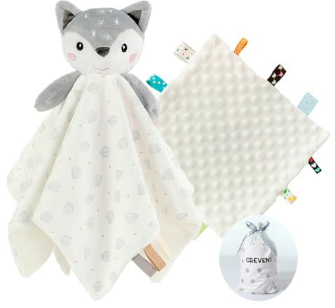 CREVENT Cozy Plush Baby Security Blanket, Loveys for Baby Girls and Boys, Birthday (Deer+Tag)