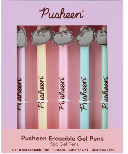 Get Trend Pusheen Set med pennor, 5 st raderbara gelpennor för kontor, skolmaterial, brevpapper, set med kulspetspennor med blått bläck, kawaii, katt, gåvor för flickor (Pusheen)