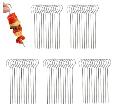 120 Stück Rouladennadeln, 9cm Rouladenspieße Edelstahl, Fleischspieße mit Öse und scharfer Spitze, Fleischnadel, Wiederverwendbar Schaschlikspieße für Airfryer, Heißluftfritteuse (Silver 1)