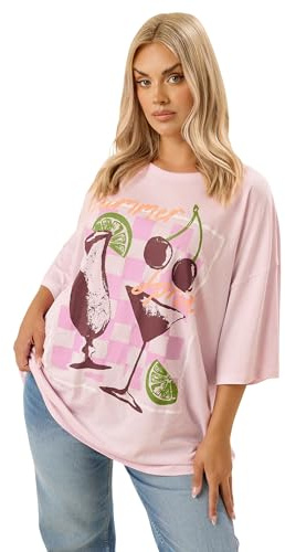 Yours Curve 'Summer Spritz' Oversized T-Shirt - Women's - Plus Size Curve Pink