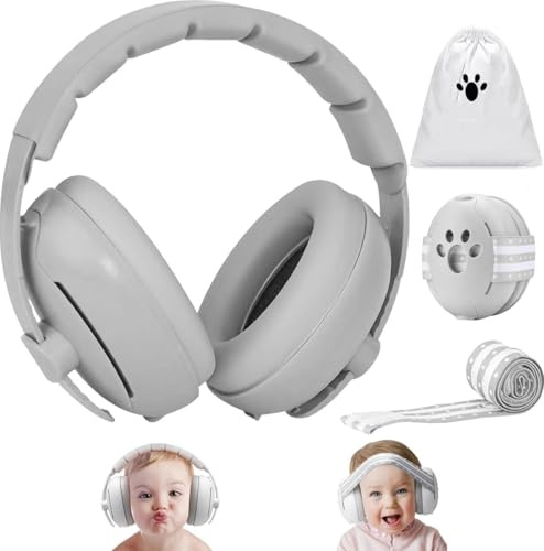 Protectores auditivos 2 en 1 para bebés de 3 a 48 meses, protectores auditivos ajustables para niños con banda elástica, auriculares con cancelación de ruido para bebés y bebés, esenciales para dormir