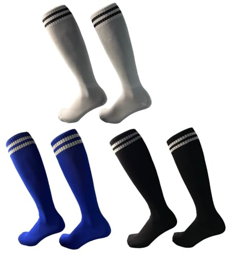 Oyiclyea 3 Pairs Adult Long Soccer Socks Polyester, Long Soccer Breathable Sock, Adult Football Socks, Anti-slip Breathable, for Running, Training, Rugby, Hockey, 36-44, for Men Women Teens