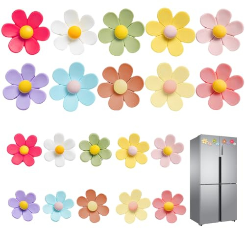 VRYNDH 20 Piezas de Imanes para Nevera, 10 Grandes y 10 Pequeños, Diseño de Flores, Imanes Decorativos para Pizarra Blanca, Oficina y Hogar