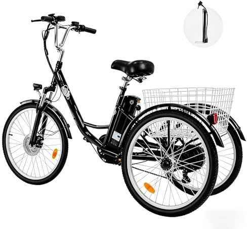 Pudari Triciclo eléctrico para adultos M300 Batería extraíble de 36 V 15 Ah Neumáticos antideslizantes y resistentes al desgaste de 24 x 2,125 pulgadas Triciclo de camping Triciclo de transporte para
