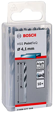 Bosch Professional 10-Piece PointTeQ HSS Twist Drill Bit (for Metal, 4.1 x 43 x 75 mm, Drill Driver Accessories)