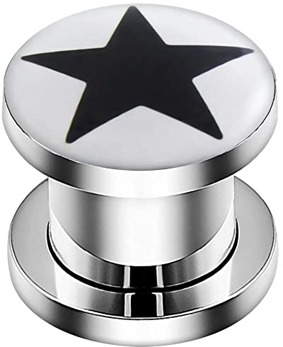 AZARIO LONDON 6 Gauge - 4MM Black Star Logo 316L Surgical Steel Gauge Flesh Tunnel Body Jewellery - Sold by Piece