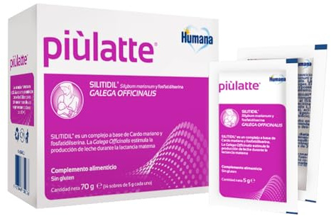 Humana Piùlatte, complemento alimenticio con extractos de hierbas que estimulan la producción de leche materna, 14 sobres