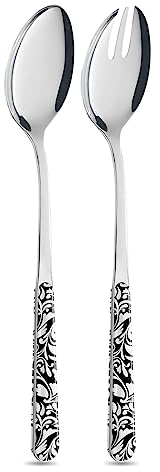 NEVA | BISTROT Vintage Collection Juego de 2 Cubiertos para Ensalada, Cuchara y Tenedor para Ensalada, Juego de Cubiertos de Acero Inoxidable, Apto para Lavavajillas, Decoración Indeleble, Negro