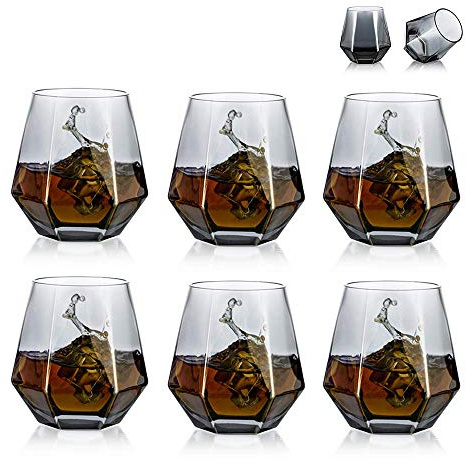 Glasseam Diamant lutat whiskyglas på 300 ml med modern look för män, kvinnor, pappa, make, vänner. Dricksglas för bourbon, rom och bar