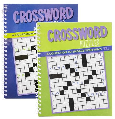 Crossword Puzzle Books, 8 x 5 Digest Size 2 Titles, Word Search Find Words Books, Training Learning with Game, 2-Pack