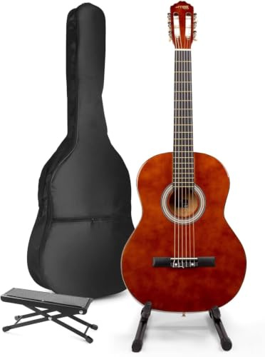 MAX SoloArt Guitarra Clásica Española – Set Completo para Principiantes con Reposapiés, Bolsa, Soporte, Afinador, Púas, Cuerdas y Correa – Ideal para Jóvenes y Adultos