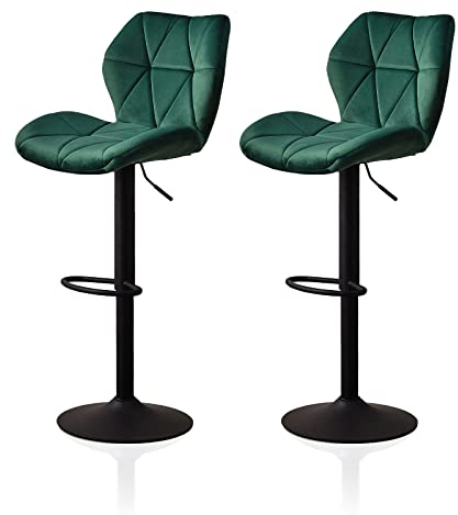TUKAILAI Barhocker 2er Set aus Samt, Barstuhl Höhenverstellbar，Gepolsterter Drehhocker Tresenhocker, Küchenhocker mit Rückenlehne Fußstütze Metallrahmen, Hocker Drehbar für Küchen Bars