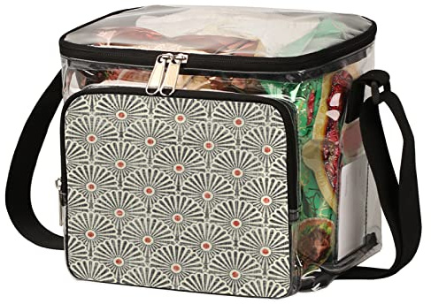 SEEKJOYS Clear Lunch Bag with Adjustable Strap and Endless Abstract Patterns Printed Front Zipper Pocket Unique See Through Reusable Plastic Lunch Box for Women Men 9.4 x 8.6 x 6.3 in