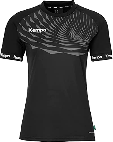 Kempa Wave 26 Shirt Women Damen Mädchen Sportshirt Kurzarm T-Shirt Funktionsshirt Handball Gym Fitness Trikot - elastisch und atmungsaktiv - taillierter Schnitt, Schwarz/Anthra, L