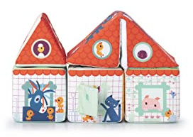 LILLIPUTIENS - Cubes à empiler - Jeu de 5 Cubes en Tissu pour bébés et Tout-Petits - 6 activités en 1 - Jouet d’éveil et d’Apprentissage sensoriel - Thème Ferme - Dès 12 Mois - 83455