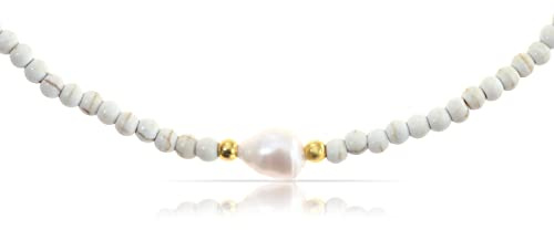 Made av Nami Designer pärlchoker • Damhalsband med sötvattenspärlor • Filigran pärlhalsband • Pärlkedja vattentät • Handgjorda strand & surfsmycken, 40 cm, Pärla, sötvattenspärlor