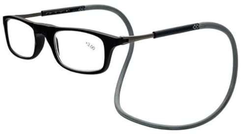 Lanomi Schmal Lesebrille Damen Herren Magnetverschluss Leicht Lesehilfe Sehhilfe mit Elastische Silikon Brillenbänder Schwarz Rahmen Grau Arm 2.5
