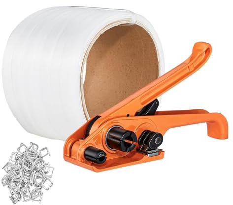 VEVOR Banding Umreifungsset mit Umreifungsspanner, 100 m Länge, gewebtes Umreifungsband, 100 Metalldichtungen, Umreifungsset für Palettenverpackungen, Umreifungsband zum Verpacken