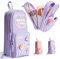 Estuche Escolar Mochila Morado, Estuche Escolares con 3 Compartimentos, Estuches Aesthetic de Lápices de Gran Capacidad con Solapa, Estuches Escolares para Niñas Adolescentes Estudiantes Oficina