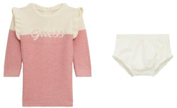 GUESS Baby Girl's Eco Knit Dress and Diaper Cover Playwear Set, Beloved Pink, 6