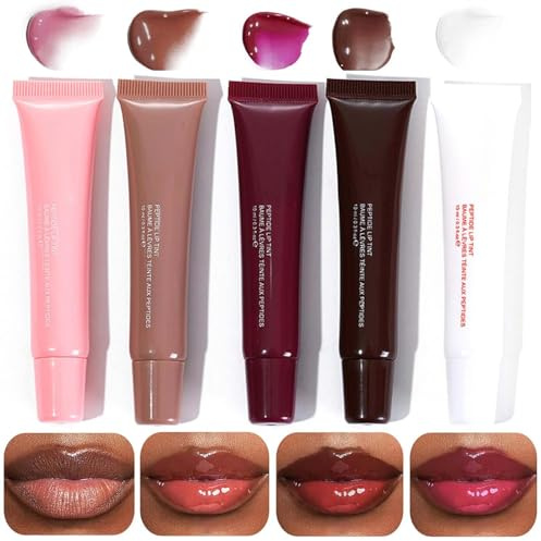 Lip Gloss Set - 5 Farben Hydrating Lip Jam - Hochglänzender Aufpolsternder Lipgloss Set - Nudefarbener & Glasartiger & Glänzender Geleeartiger Flüssig Lippenstift Set - Glänzend Lip Oil Kit