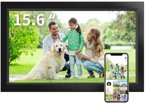 Veidoo Marco de fotos digital WiFi grande de 15.6 pulgadas con pantalla táctil IPS de 1920 x 1080, memoria integrada de 32 GB, rotación automática y montaje en pared, marco digital para compartir