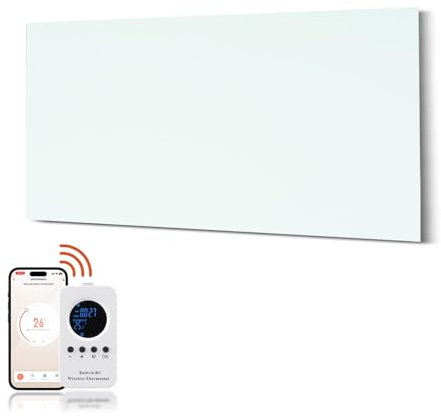 Hocosyme Pannello Radiante Infrarossi Bicchiere 800W con telecomando,Stufa Elettrica Infrarossi 120x60 CM con protezione da surriscaldamento - WIFI (Tuya Smart) - Bianco - TÜV.