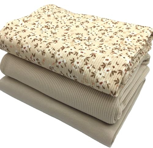 Pacchetto di tessuto jersey a coste | Jersey | costine sottili | molti disegni | Ökotex (bomba floreale, beige)