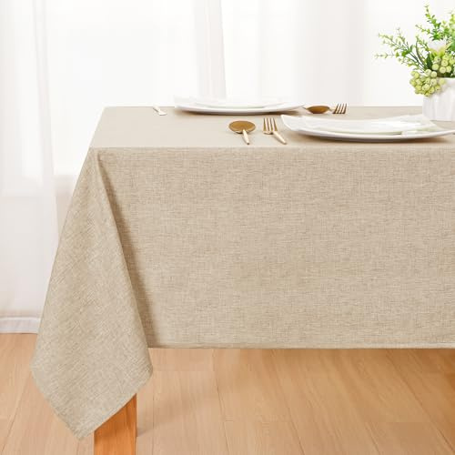 DWCN Leinen Beige Tischdecke Leinenoptik 130x180cm,Abwaschbar Tischtuch Wasserabweisend Tischdecke Outdoor Wetterfest für Wohnzimmer, Esszimmer, Balkon, Garten, Hochzeiten oder Haushalt