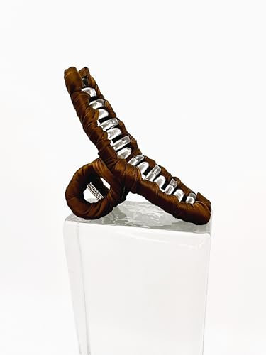 Grande pince à cheveux de 12,5 cm – Pince à cheveux en satin marron – Pince à cheveux pour femme – Tenue forte pour cheveux épais et fins – N'abîme pas les cheveux et est élégante
