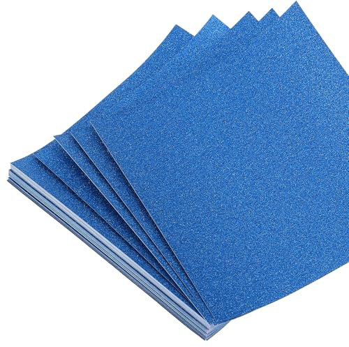 QUARKZMAN 50 Fogli Carta Origami Glitter 4x4 Pollici Fogli Quadrati Lucidi 10x10 cm Carta Pieghevole per DIY Artigianato e Arte, Blu Brillante