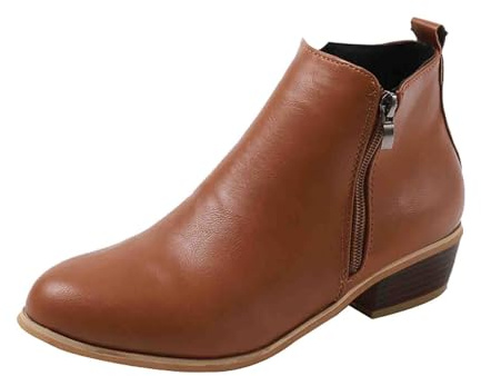Chelsea Boots Women's Leather Summer Ankle Boots with Heel Elegant Side Zip Western Boots Low Boots Block Heel Short Shaft Ankle Boots Glitter Transition Boots, brown, 5 UK