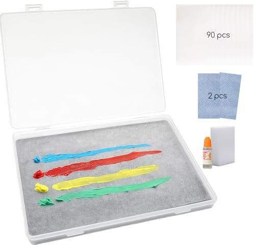 Yamobi Wet Palette Set, paletta con carta assorbente, tavolozza per modellini acrilici, tavolozza portatile inclusi 1 spugna & 90 fogli idro (17x11cm)