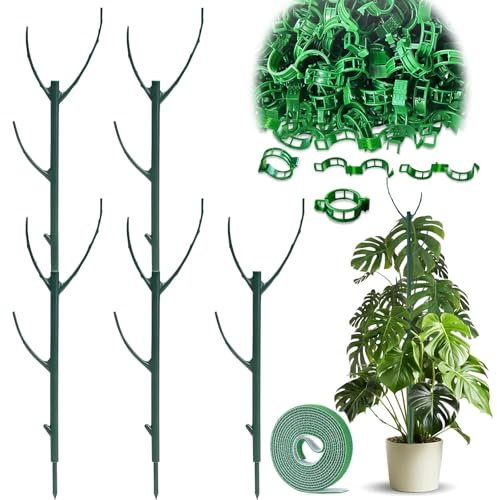 Tuteur Plante Grimpante, 5 Pièces Tuteurs pour Plantes de Jardin, Piquet Poteaux de Support de Plante, Amovibles et Empilables, Tuteur Monstera avec Clips pour Plantes et Attaches de Jardin