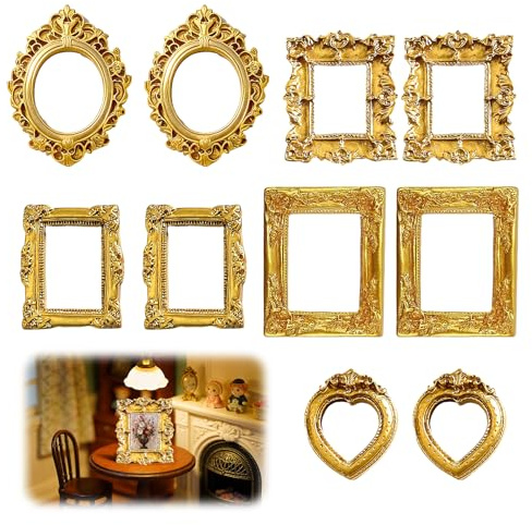 KERYBW Mini Cornici Vintage in Resina Artificiale, 10 Pezzi Cornici Barocche Dorate, per Foto Incorniciate, Decorazione da Parete, Cover per Telefono Fai-da-Te