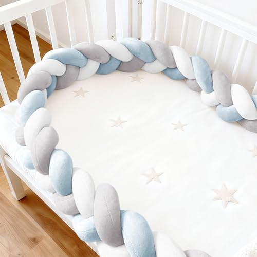 PTKG Trenza Cuna Bebe,Almohada antivuelco Bebe,Trenza cojin,Parachoques Almohada, Alfombra Anticolisión para Cama, Trenza Almohada de Serpiente de Nudo,L8,250CM
