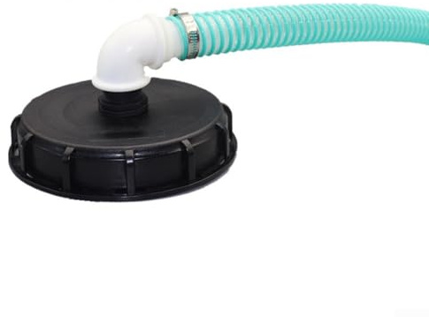 Cubierta DN 150 IBC con manguera en espiral de 25/32 mm y herrajes de conexión para máquinas de llenado automáticas estándar (32 mm)