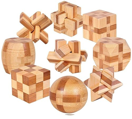 Gracelaza 9 Piezas Juguetes Rompecabezas de Madera Caja Set - IQ Juguete Educativo - 3D Brain Teaser Puzzle de Madera - Juego Niños y Adolescentes