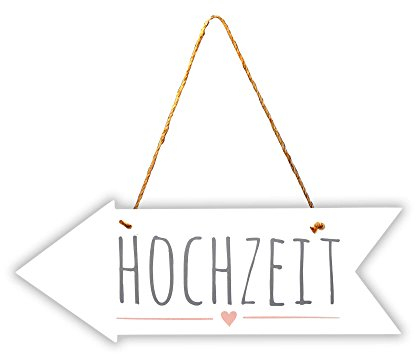 Frau WunderVoll® Schild Pfeil Hochzeit, 40 x 15 cm, Holz, beidseitig Bedruckt/Wegweiser, Hochzeit Vintage, Hochzeitsschild, Kirche, Standesamt, Stuhldekoration, Hochzeitsgeschenke Brautpaar Schild