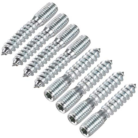 sourcing map 8 Stück M10 Aufhänger Schrauben Länge 2(50mm) Doppelkopfschrauben Selbstschneidende Ersatz 10 mm Holzgelenk Möbelbeine