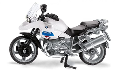 Siku 1049001 Motocicleta Policía Francia BMW R1200 GS Juguetes Niños Metal/Plástico Azul/Blanco Soporte Plegable Rueda Delantera Directiva