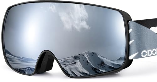 Odoland Kids Ski Goggles, Snowboard Goggles for Youth Skiing Age 8-16, Snow Goggles S2 Double Lens Anti-Fog UV400 Protection, Black Frame Sliver Lens vlt 13%