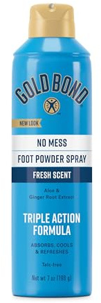 Gold Bond No Mess Talc-Free Foot Powder Spray, 7 oz., Fresh Scent, With a Triple Action Formula