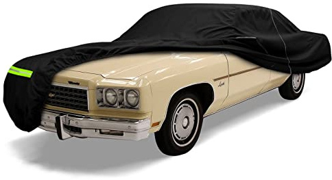 Waterproof Car Cover Compatible with Chevrolet Impala/Bel Air/Biscayne 1971-1976 2 & 4-Door Sedan/Couple/Hardtop 210T All Weather Classic Car Covers with Zipper Door for Snow Rain Protection