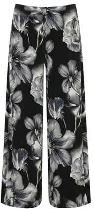 Ladies Summer Wear Palazzo Pants Paisley Print Trousers Loose Fit Baggy Bottoms Womens Street Fashion Plus Size Floral Printed Palazzo Casual Wear Trouser (Black Floral UK 16-18)